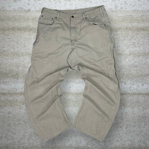 Vintage Carhartt Carpenter Pants Tan Canvas Baggy Wide Leg Fit Dungarees 90s - Picture 2 of 5